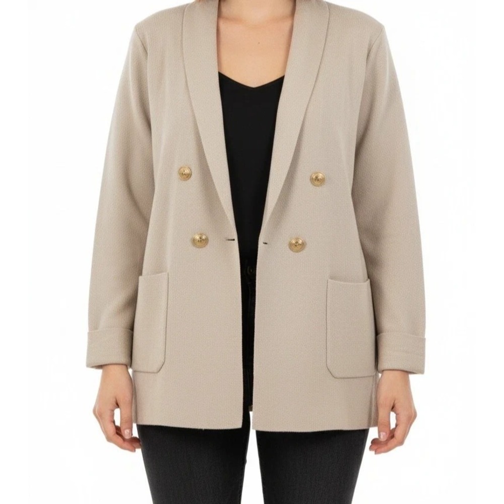 Sloni Cardigan Womens Large Beige Knit Long Sleeve Notch Collar Double Breasted